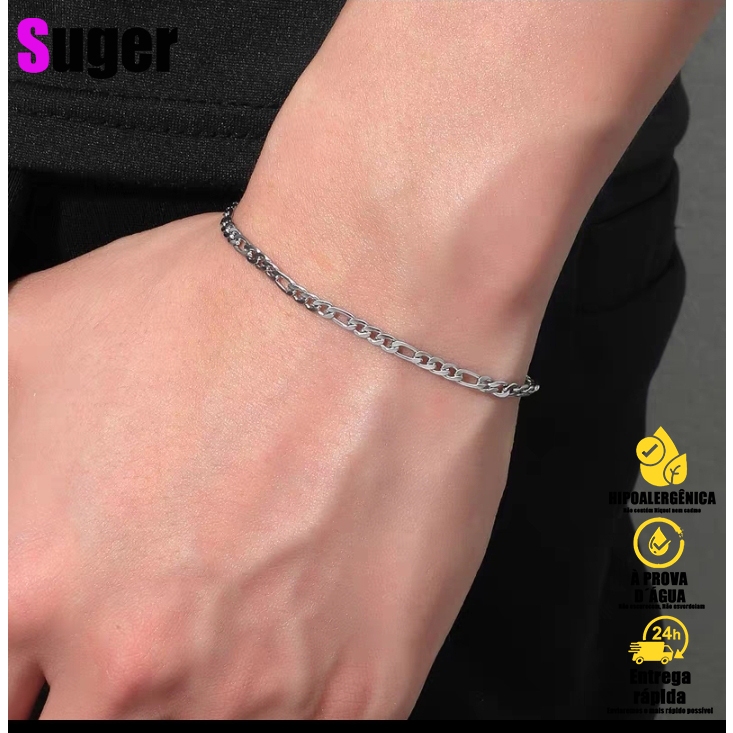 Pulseira de aço inoxidável para masculino feminino punk casual figaro corrente fina pulseira colar jóias rapper amante presente em Oferta na Shopee