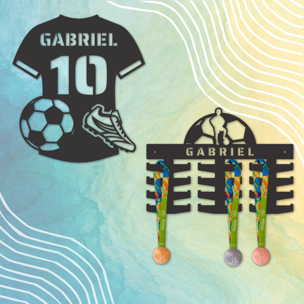 Kit Porta Medalhas Futebol + Quadro Camisa Futebol MDF