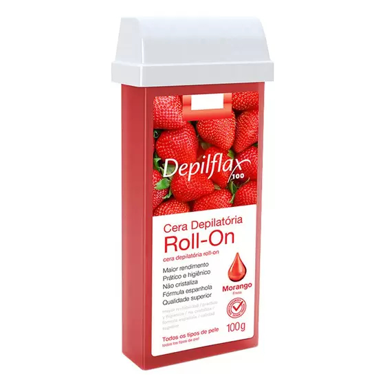 Cera Depilatoria Roll On Depilflax Morango 100g