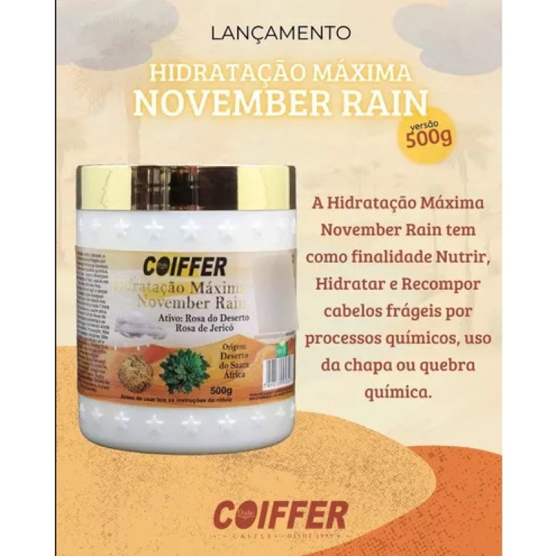 Máscara de Hidratação Máxima November Rain 500g Coiffer .