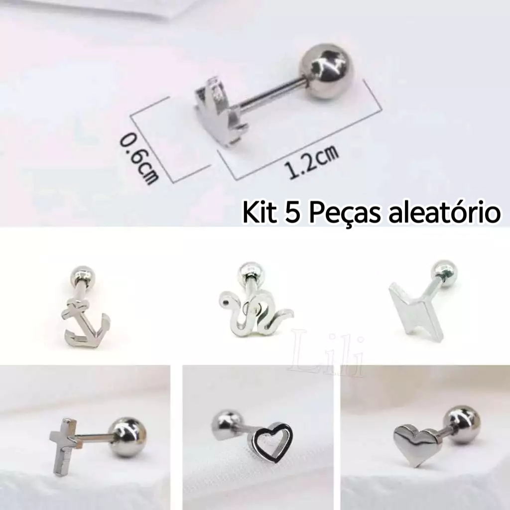 Kit 5 Peças Piercing Para Orelhas/ Tragus /Cartilagem/Sortidos em Oferta na Shopee
