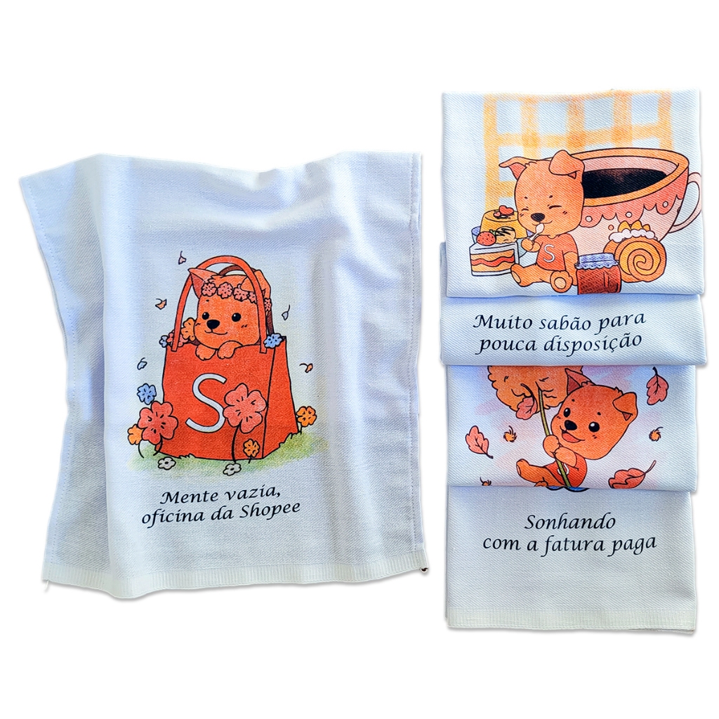 Pano De Prato Shopito Oficial Shopee Lovers Kit Com 5 Peças em Oferta na Shopee