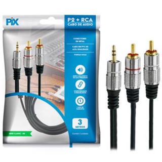 Cabo Audio Auxiliar P2 Estereo X 2 Rca Blindado Profissional 3 Metros em Oferta na Shopee
