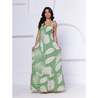 Vestido Longo de Alca estampado Duna em Oferta na Shopee