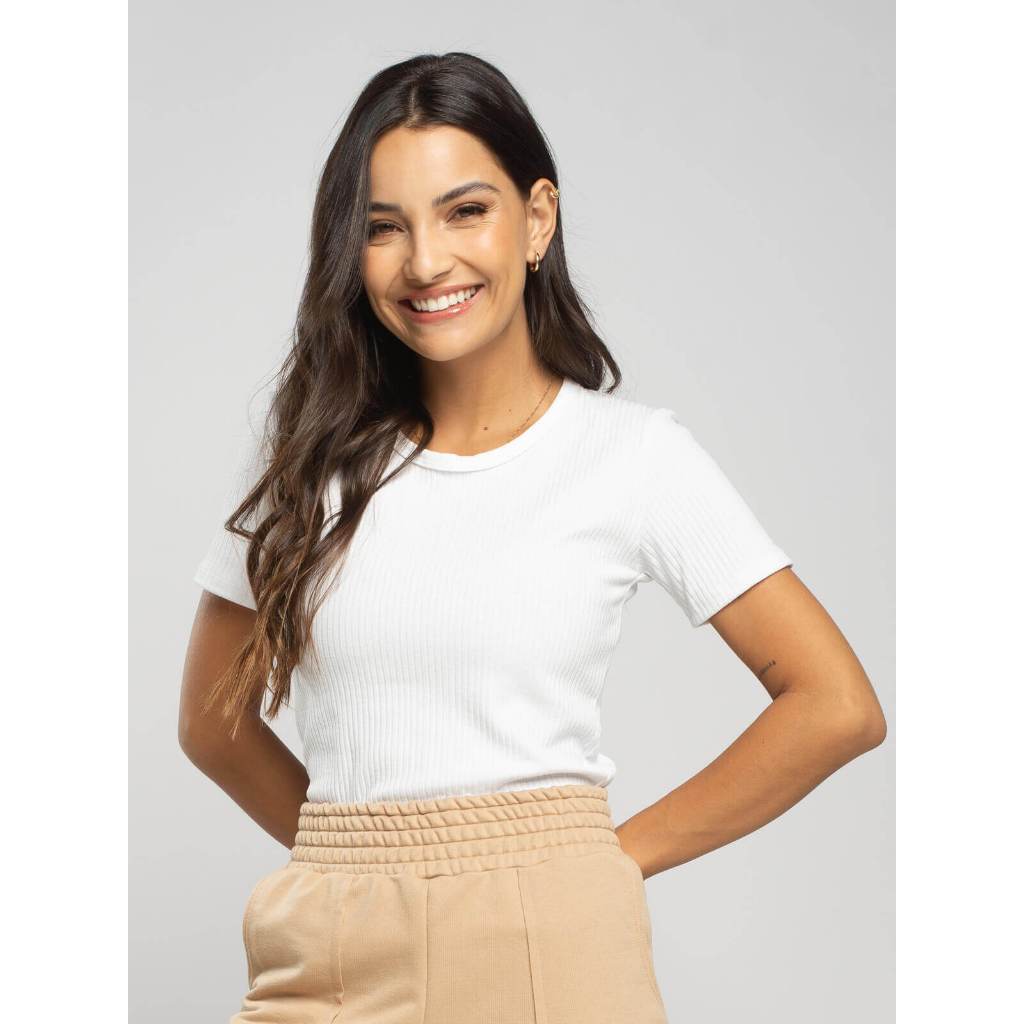 Blusa Manga Curta Gola Redonda Ribana Canelada Moda Feminina Vicbela