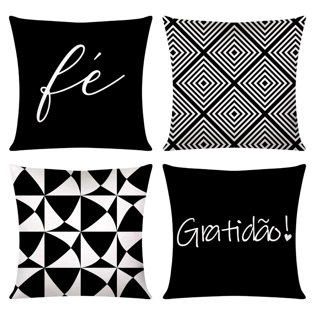 Kit c/ 4 Capas de Almofada Decorativas Modern Print 45x45 - Fé e Gratidão Preta em Oferta na Shopee