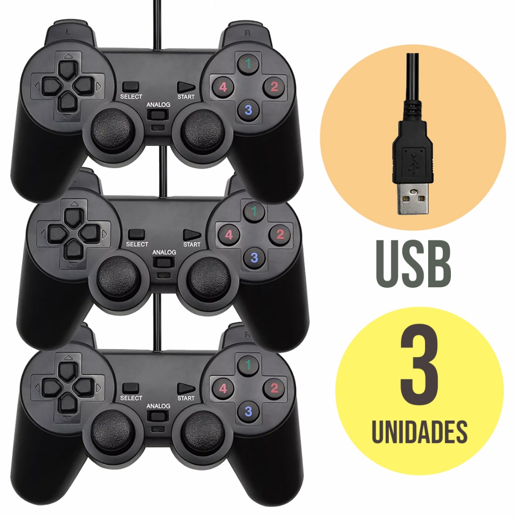 kIT Com 1 , 2 ou 3 Controles Joystick USB Com analógico Para Computador Notebook com fio em Oferta na Shopee