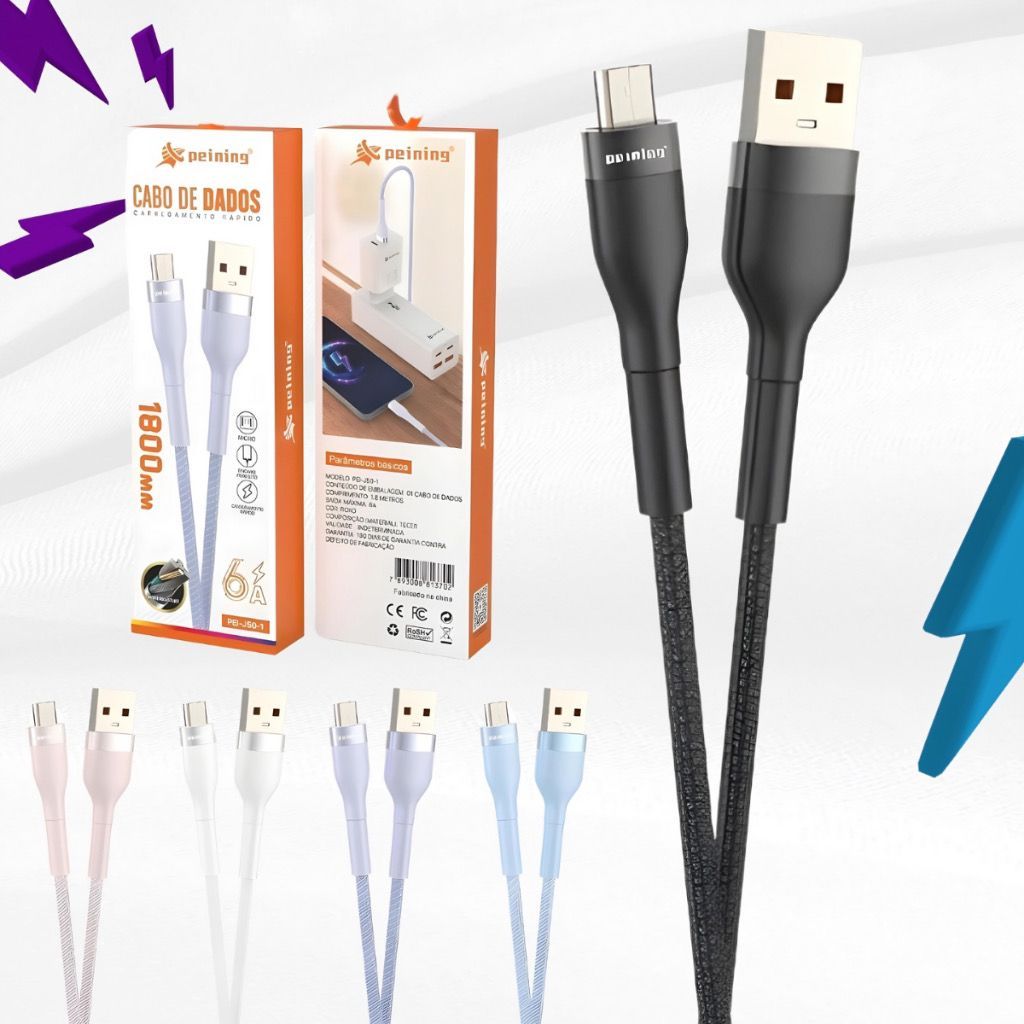 Cabo Tipo C Carregamento Rapido Peining Transferencia de Dados 1 Metro Nylon Tipo-C /Iphone /USB  Turbo 3.4 Resistente