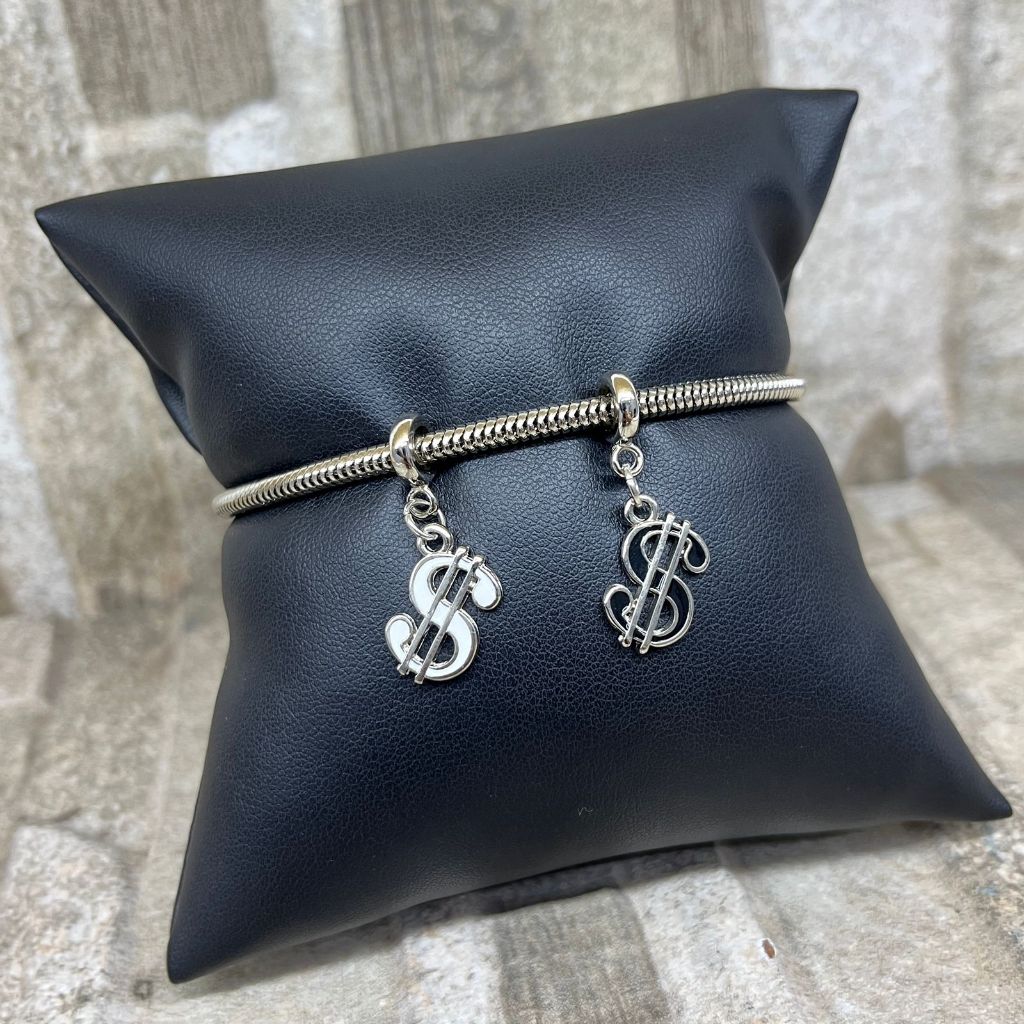 Berloque charm cifrão preto e branco/ estilo pandora vivara life