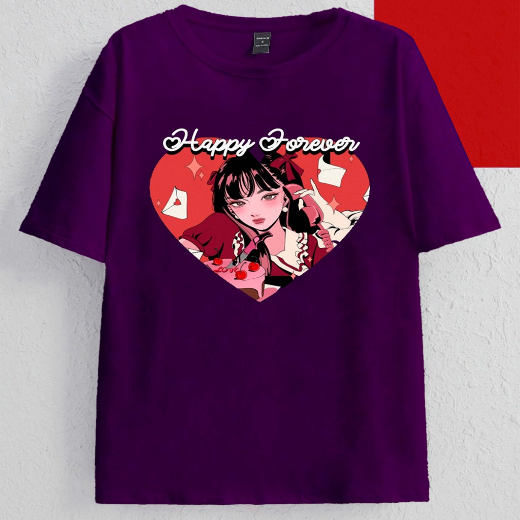 T Shirt Bordada Roxa Camiseta Costa Lisa Estampa Camisa Sad Girl Heart Love Happy Forever Valentine