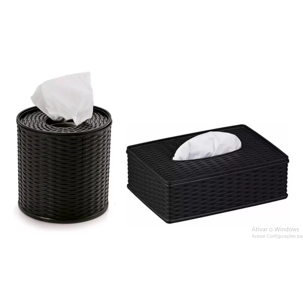 Kit 2 Peças Porta Rolo Papel Higiênico + Porta Lenço Umidecido Papel Rattan