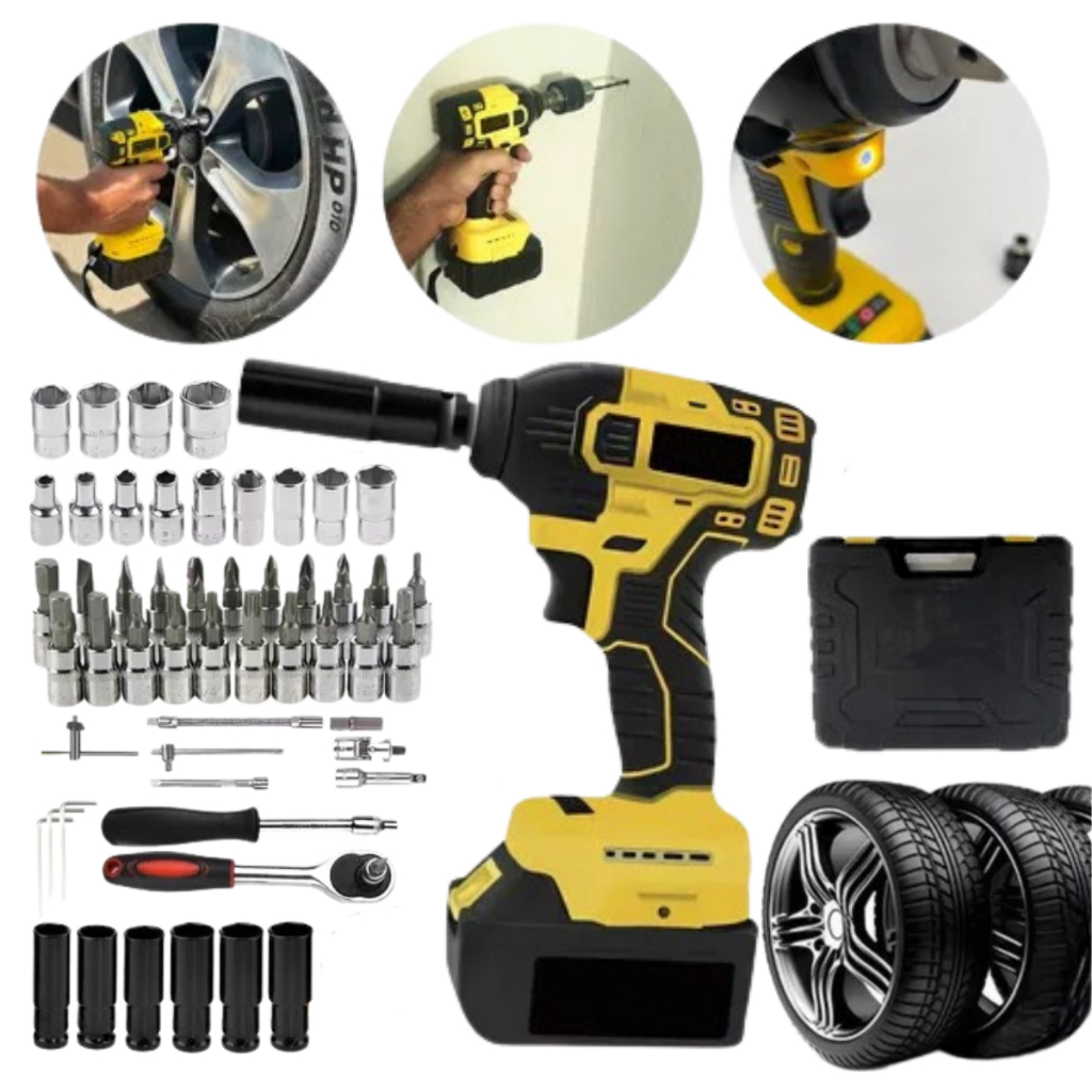 Kit Chave De Impacto A Bateria 21v Parafusadeira E Jogo Soquete 40pç Peças