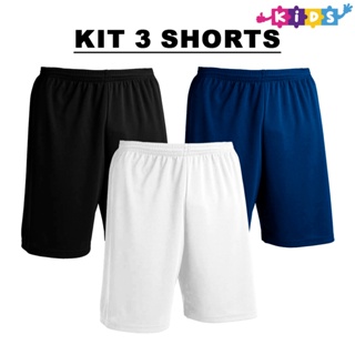 Kit com 3 Bermudas Infantil Preto + Marinho + Cores Crianças Shorts Calção Dry Poliéster Liso em Oferta na Shopee