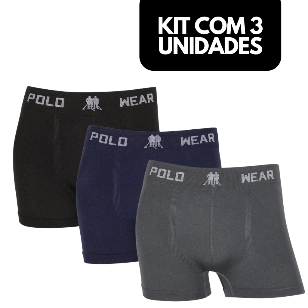 Cueca Infantil Menino Criança Confortavel Boxer de Perna Lisa Microfibra Polo Wear  Kit 3 Peças