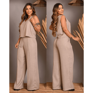Conjunto Feminino Social Alfaiataria Calça e Blusa Crepe Moda Luxo Leve Verão