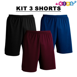 Kit com 3 Bermudas Preto + Marinho + Cores Infantil Shorts Calção Dry Poliéster Liso em Oferta na Shopee