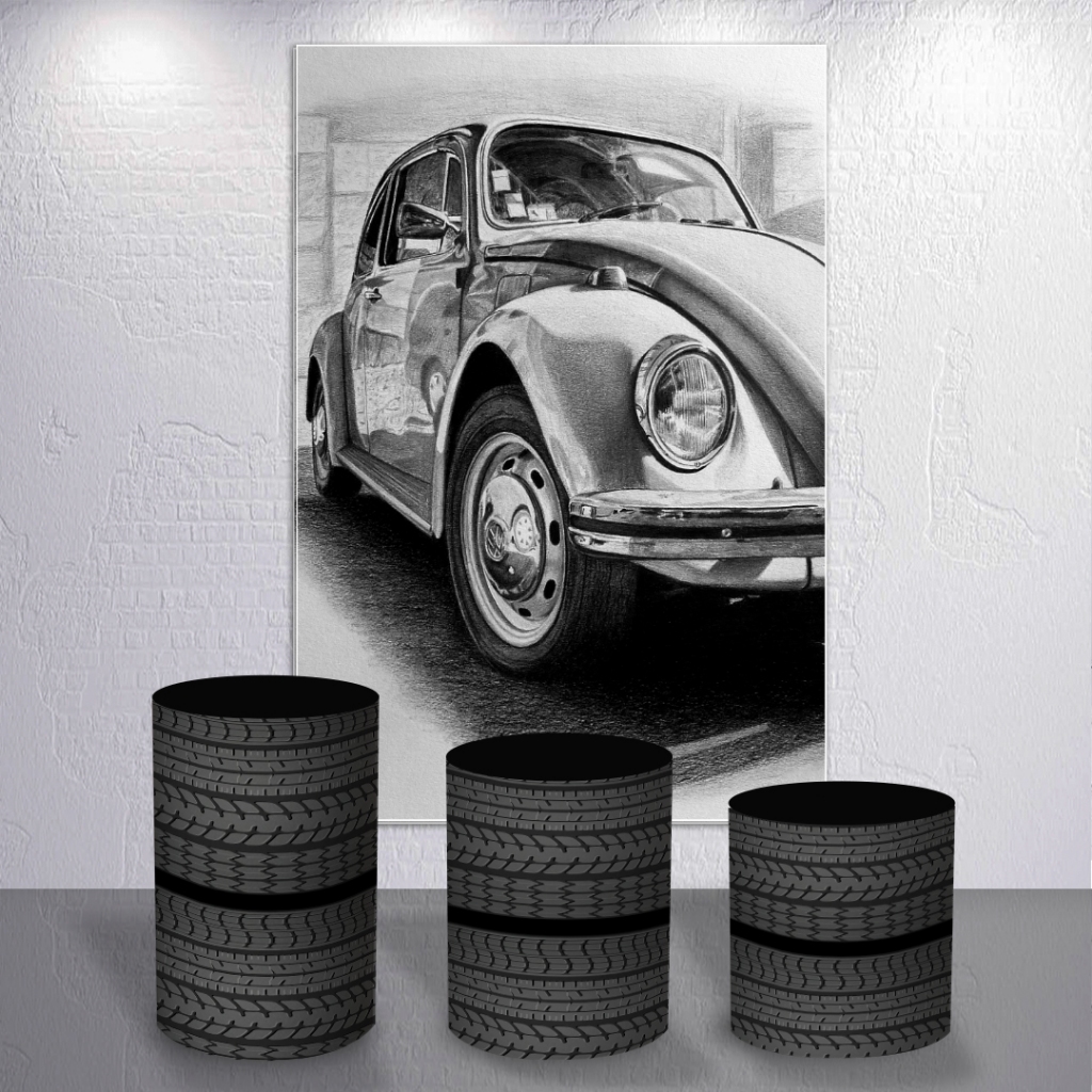 Capas Sublimadas Painel Festa Carro Antigo Fusca Decoração Cilindro P M G Redondo Retangular