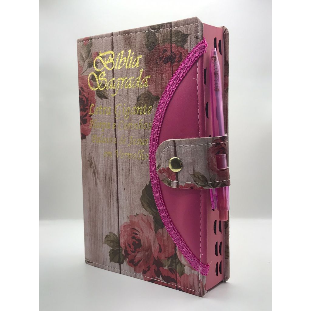 Bíblia Sagrada Tamanho Grande Com Harpa Palavras de Jesus em vermelho Botão Capa Romantic em Oferta na Shopee