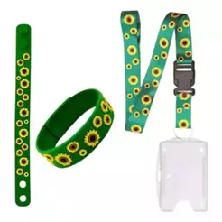 Kit Cordão Girassol + Porta Cracha + Pulseira