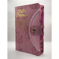 Bíblia Sagrada Tamanho Grande Com Harpa Palavras de Jesus em vermelho Botão Capa Folha Rosa