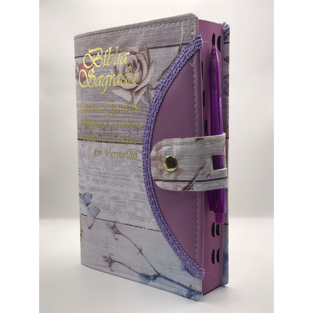 Bíblia Sagrada Tamanho Grande Com Harpa Palavras de Jesus em vermelho Botão Romantic Lilas em Oferta na Shopee