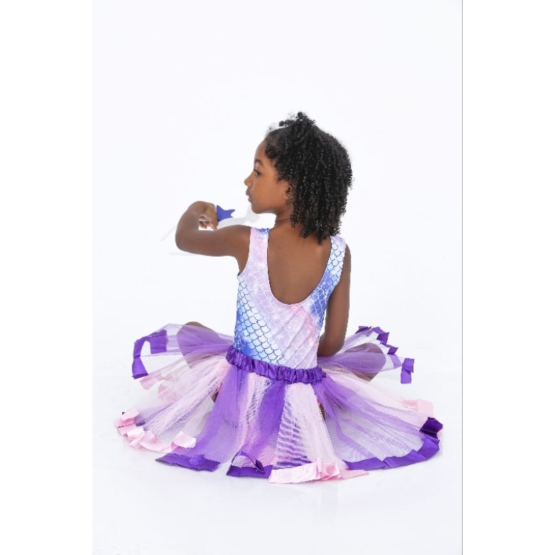 fantasia infantil sereia kit 3pçs body saia tule com cetim tiara calda de sereia.