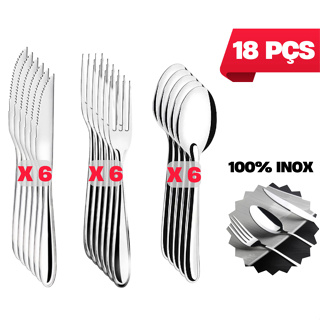 Jogo de Talheres 18 peças Aço Inox 6 Facas 6 Garfos e 6 Colheres de Mesa em Oferta na Shopee