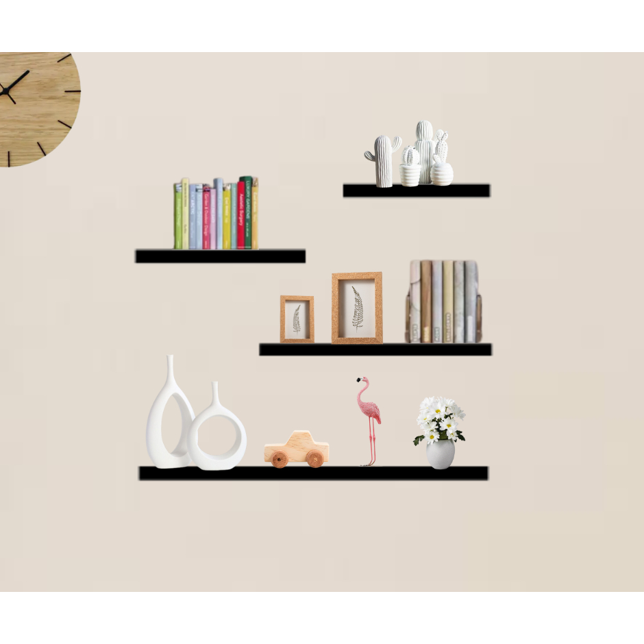 KIT 4 Prateleiras Marte MDF reta  - Cinza e Preto Suporte decoração em Oferta na Shopee