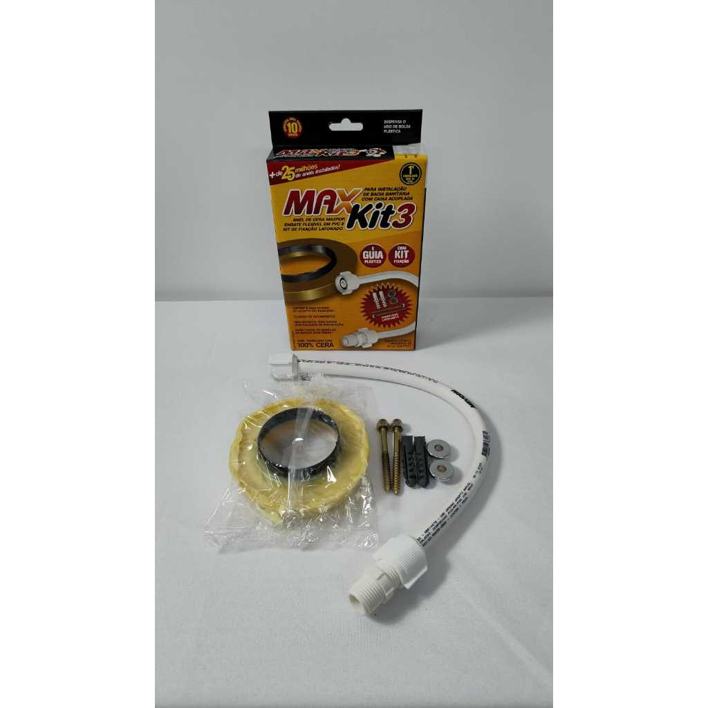 Kit Completo para Bacia Sanitária Caixa Acoplada - MaxPop KIT 3x1 Engate flexível em PVC com kit de fixação Latonado