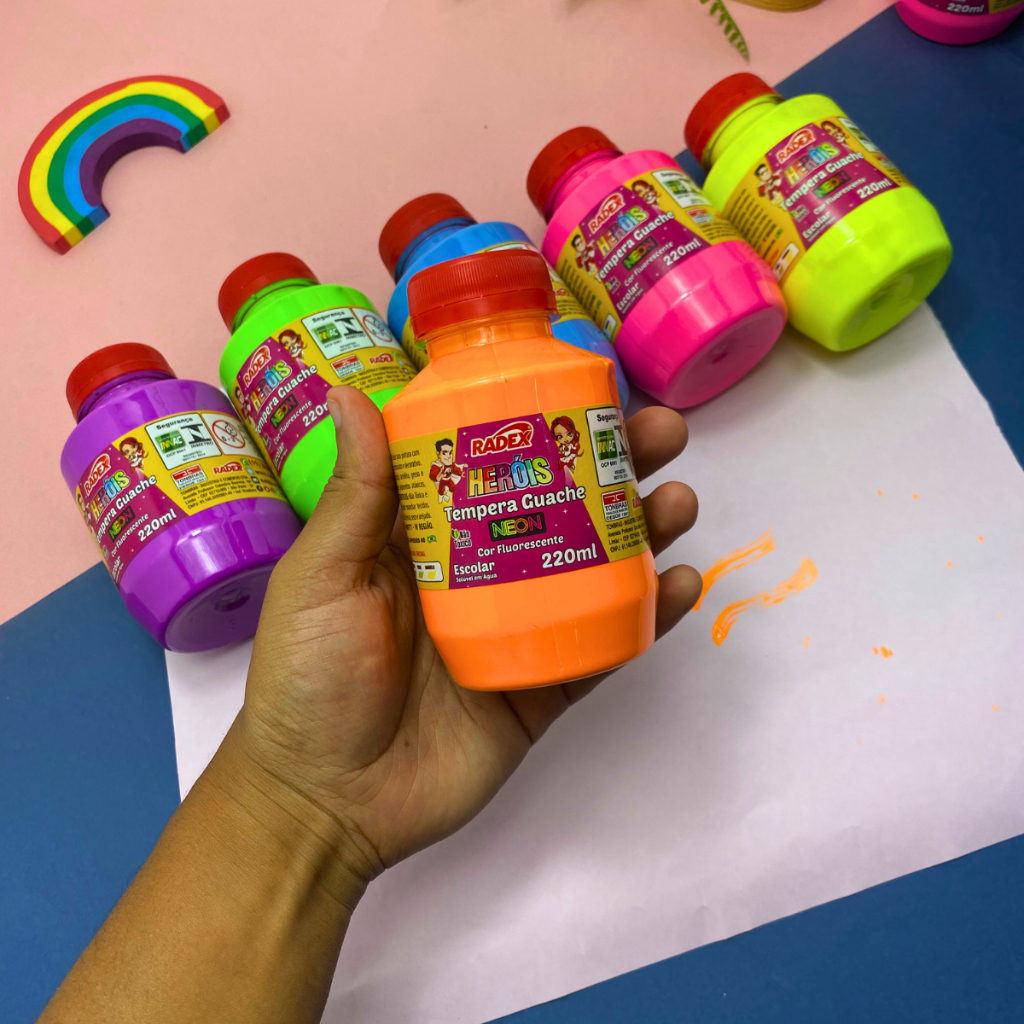 Tinta Guache Tempera Várias Cores Pote Potão 220ml Neon Fluorescente Radex