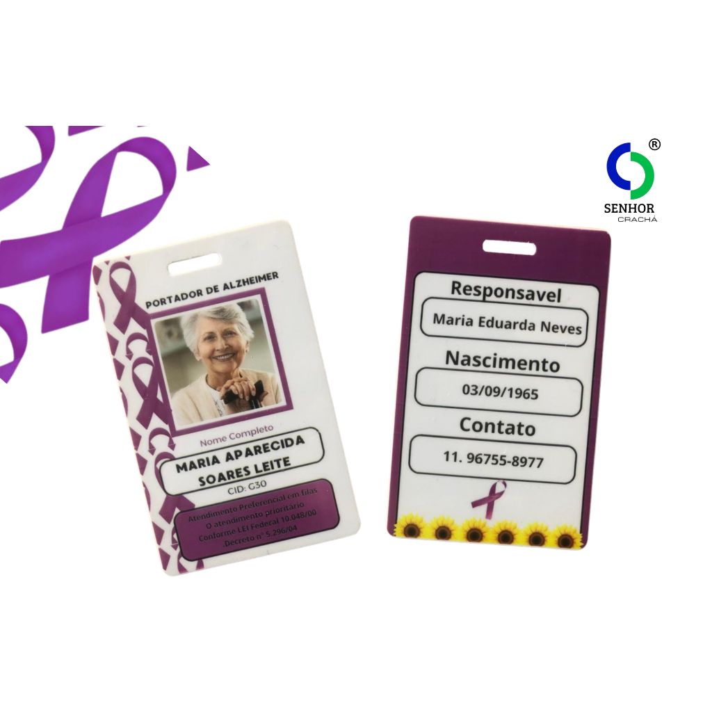 Crachá de identificação para Alzheimer (alzaimer) + cordão personalizado