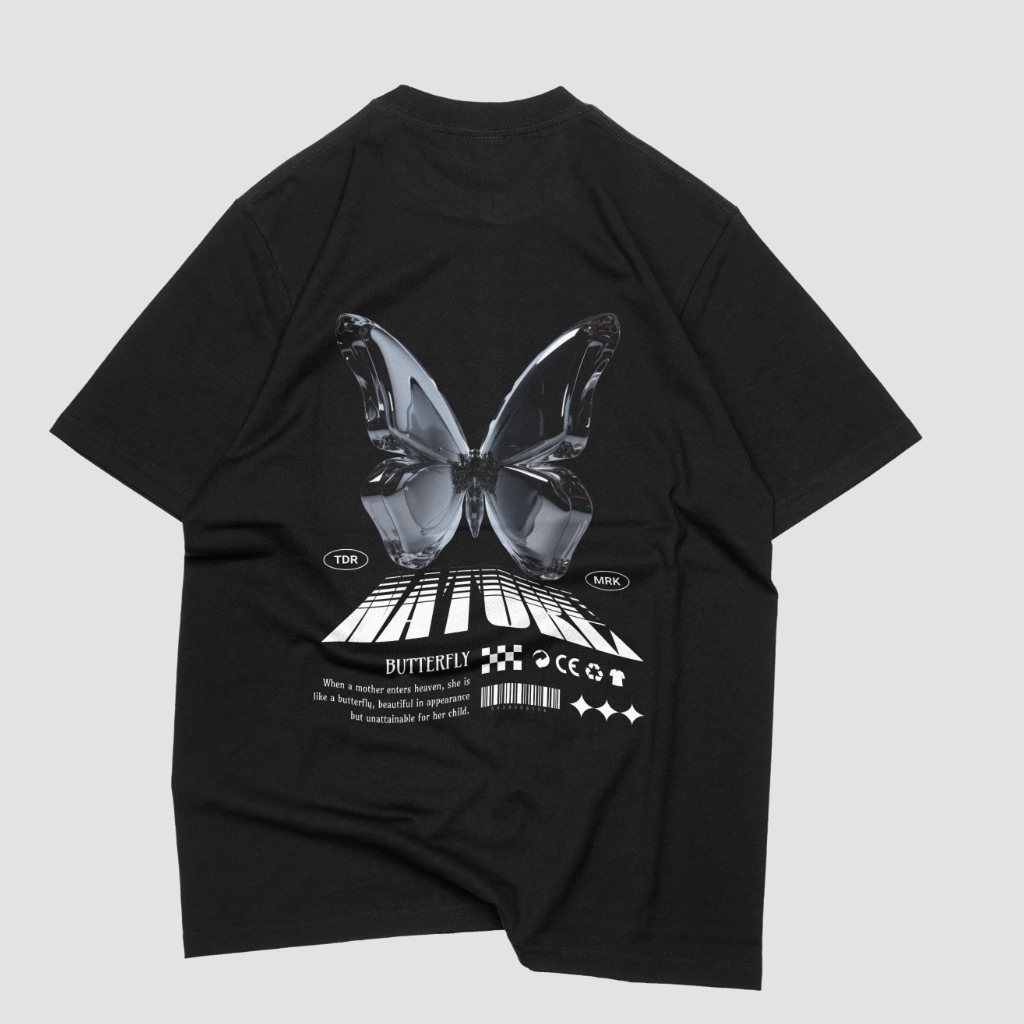 Camiseta Borboleta Algodão Unissex Estampada Camisa Masculina Feminina Preta Academia Oversized