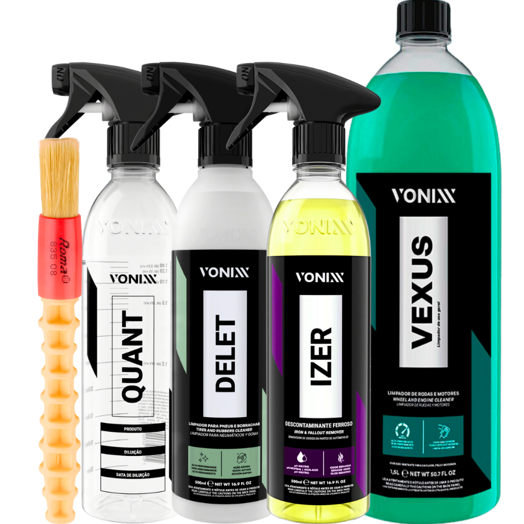 Kit Vexus 1,5L Vonixx Limpador Rodas Motor Carro Moto Delet