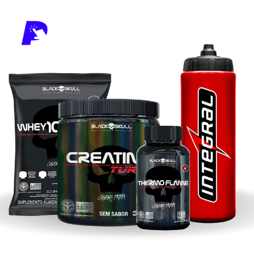 Kit Creatina turbo 300g + Whey Turbo 900g + Thermo Flame 120 caps + Squeeze Integral Medica 800ml