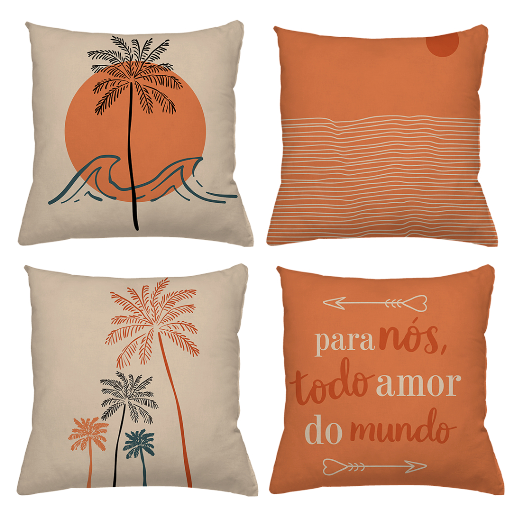 KIT 4 CAPAS DE ALMOFADAS IDEAL PARA DECORAÇÃO, PRAIA, SOL, MAR , PARA NÓS TODO AMOR DO MUNDO - TAMANHO 45X45 em Oferta na Shopee