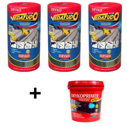 Manta Asfáltica 30cm 3un + Primer Asfáltico 3,6 Kit Aplicação Fita Metalizada Vedação Telha Vedatudo