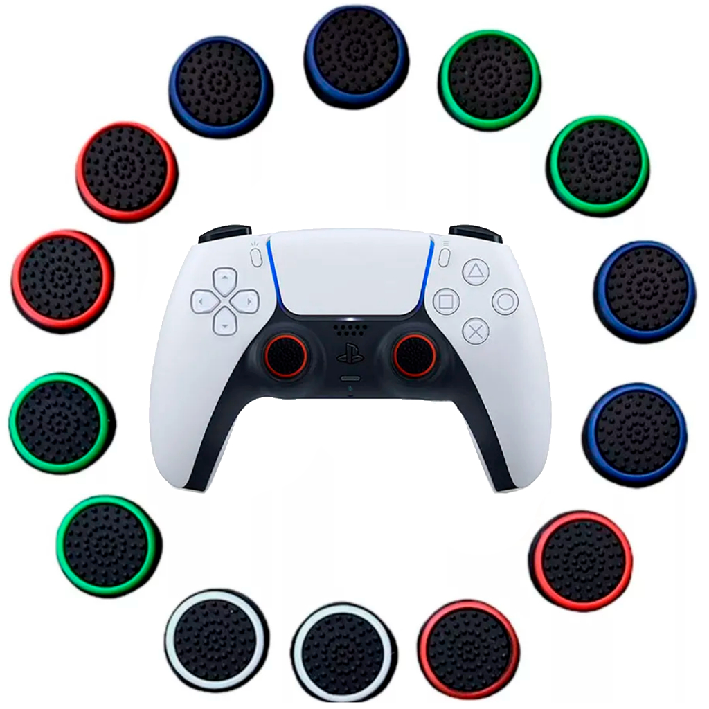 Kit 16 Grip Borrachinha Protetor Analógico Controle Xbox One PS3 PS4 PS5 Antiderrapante Gamer