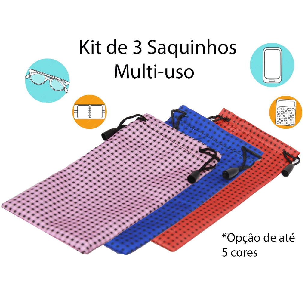 Saquinho para óculos - kit 3 unid. - Case Preto para a Proteção dos Óculos e Outras Utilidades
