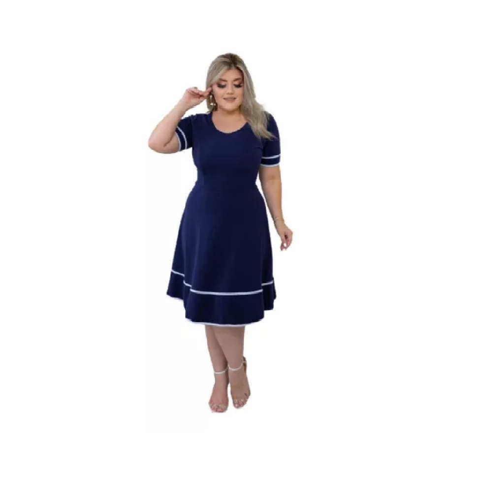 Vestido modelo evangélico feminino social luxo godê rodado, comprimento