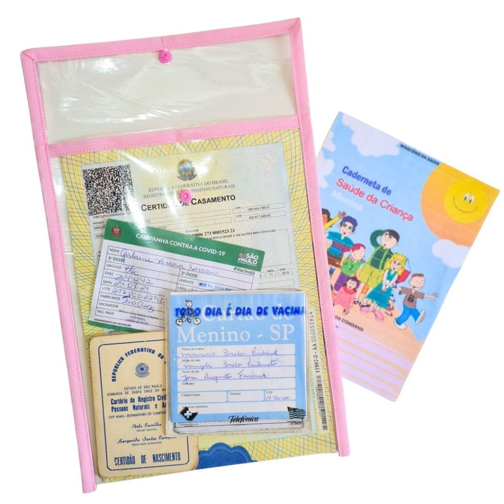 Porta Certidão de Nascimento Capa de Caderneta de Vacinação Pasta Documentos Plastificado