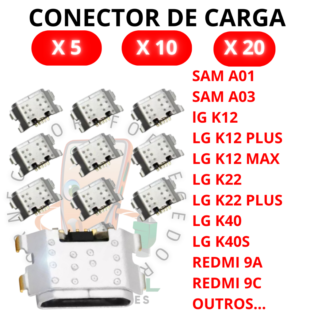 kit conector de carga v8 A01 SAM A01 SAM A03 lG K12 LG K12 PLUS LG K12 k22 k40s REDMI 9A REDMI 9C