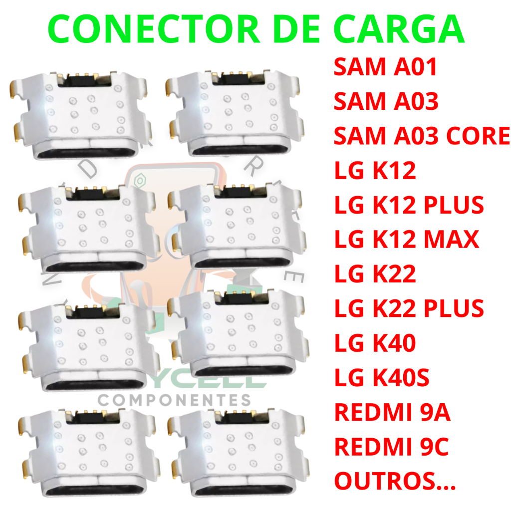 kit 50x 10x conector de carga usb galaxy a01 a03s redmi 9a 9c k12 k40s k22 k12 em Oferta na Shopee