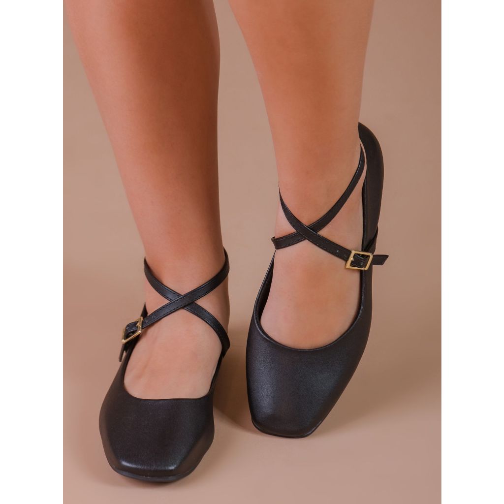 Sapatilha Feminina Bailarina Bico Quadrado Boneca Sapatilhas Preta Marrom Branca