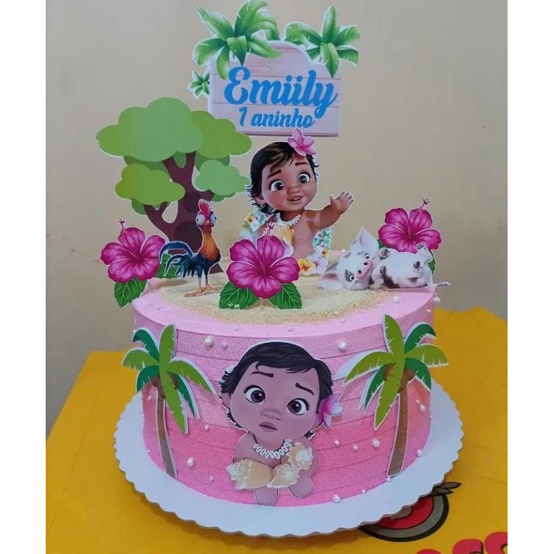 Topo  De Bolo princesa Moana - Topper de aniversário infantil menina personalizado