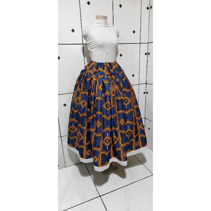 Saia de umbanda e candomblé estampada azul