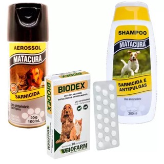Kit Tratamento de Sarna Shampoo e Aerossol Matacura Sarnicida + Biodex Comprimidos Sarna de Cachorro em Oferta na Shopee