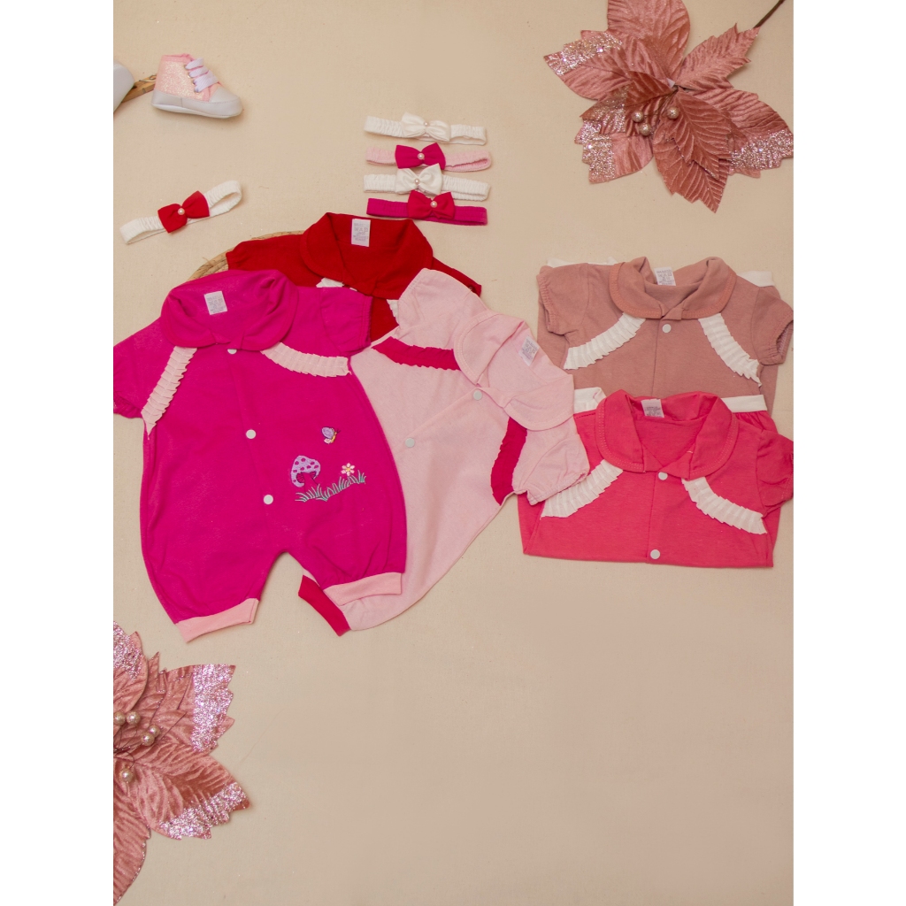 Kit 5 Macacão Bebê Menina Princesa com Tiara Recém-Nascida 0- 3 meses 10 peças