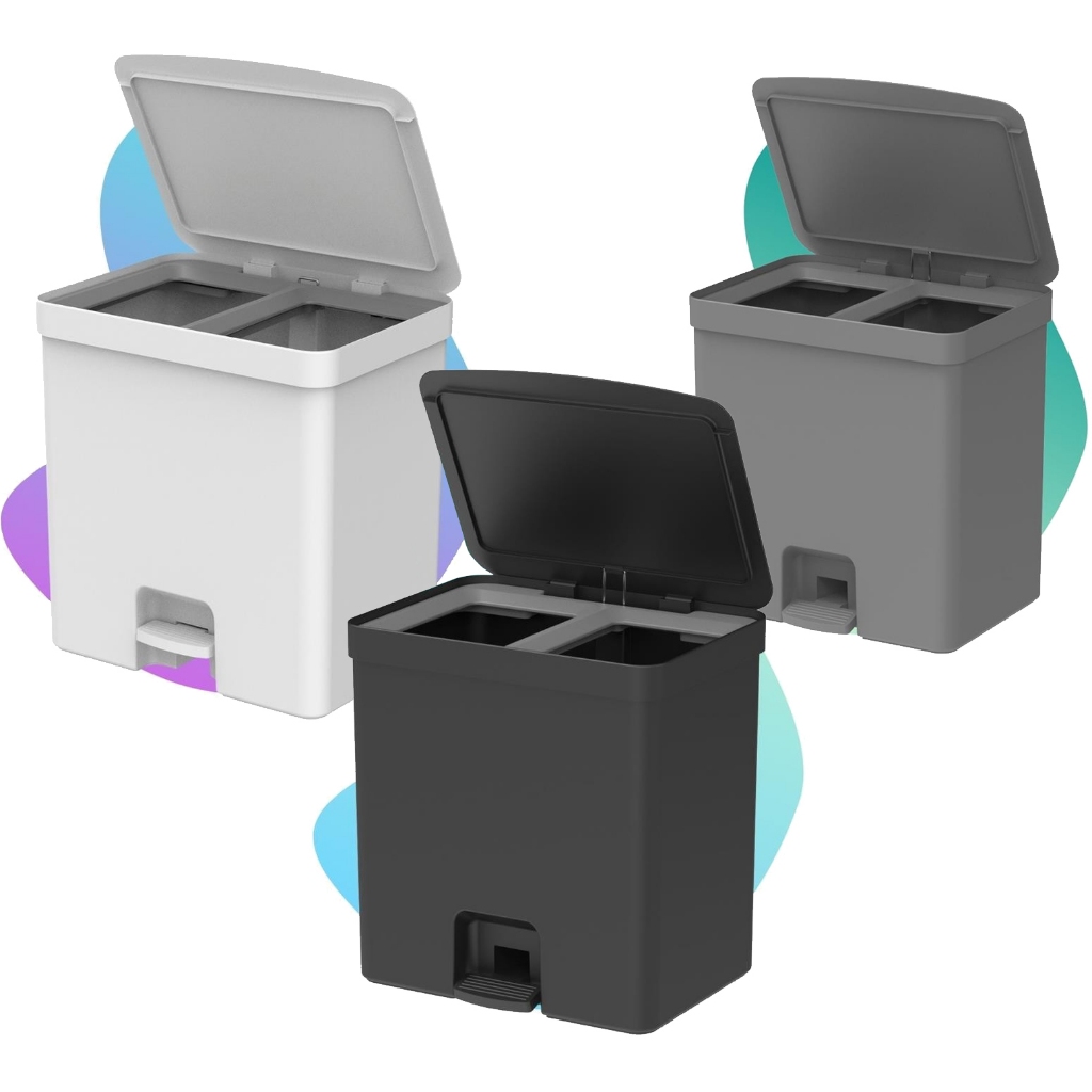 Lixeira Trium Banheiro Cozinha Escritorio Consultorio C/ Pedal 20l Cesto Dual Reciclagem R...