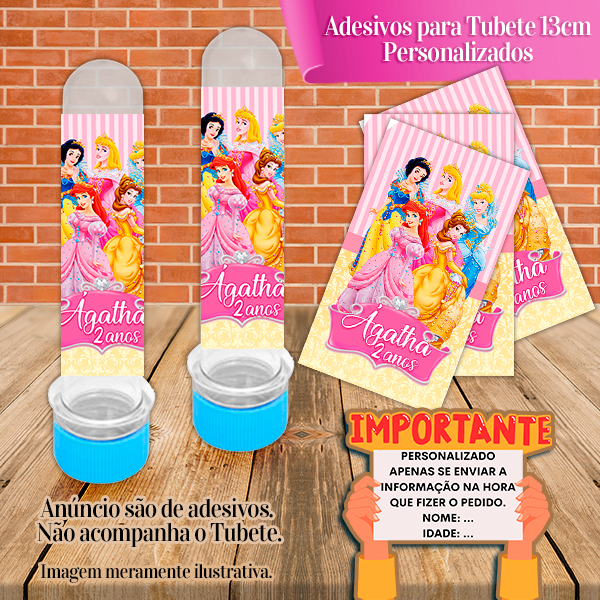 Rótulos adesivos para tubetes de 13 cm Personalizados Princesas Disney