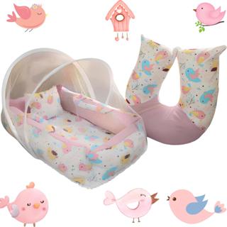 Kit Quarto Ninho Redutor Rosa Passarinho Com Almofada Amamentação e mosquiteiro em Oferta na Shopee